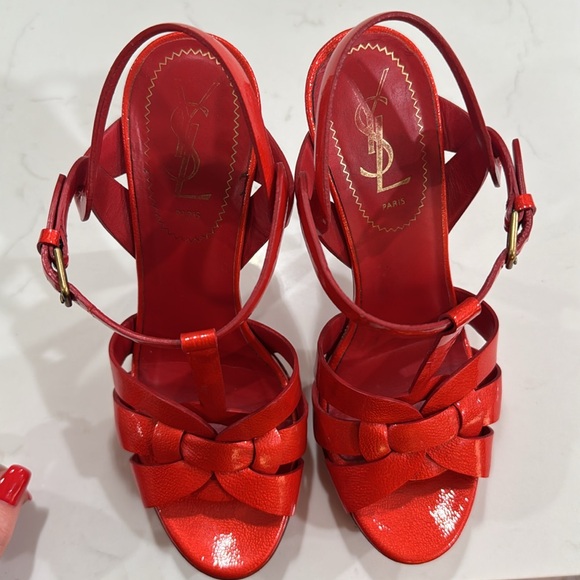 YSL Yves Saint Laurent Tribute Red Patent Sandals 37 - Picture 3 of 16